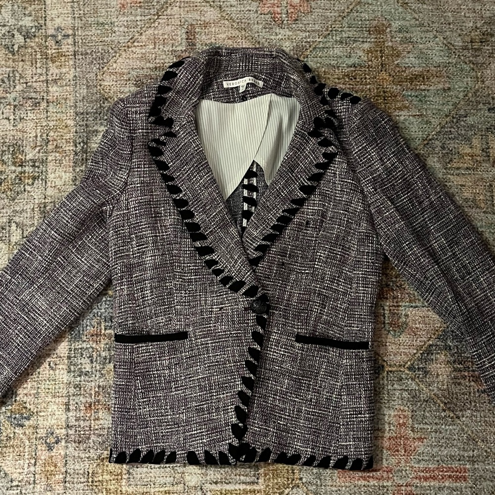 $698 Veronica Beard Octavia stitch tweed jacket purpleblack blazer 10.